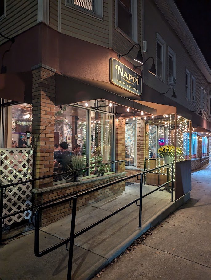 Front view of a cozy Italian restaurant.
